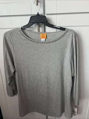 Ruby Rd. Silver Heather Pearl-Accent Boatneck Top